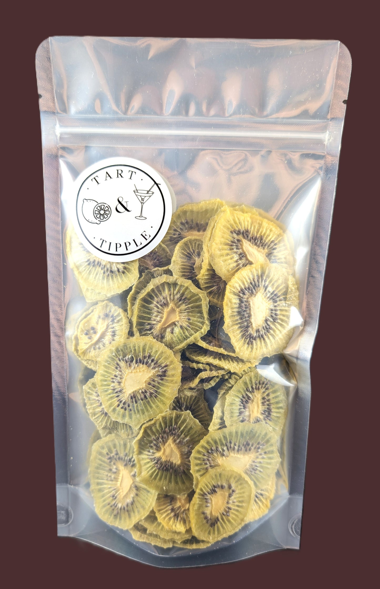 Dehydrated kiwi slices in retail pouch